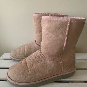 Uggs Classic Short Boots Genuine Shearling Sheepskin Lining, Light Pink Size 3